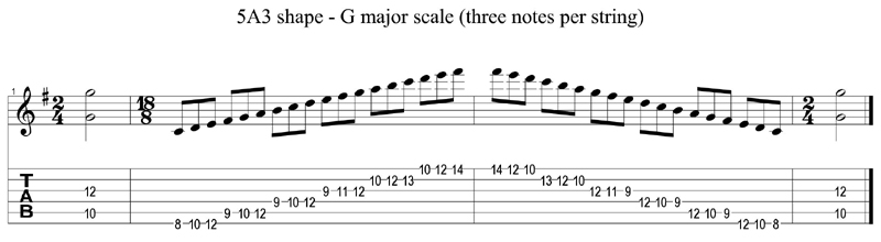 G major 3nps - 5A3 shape