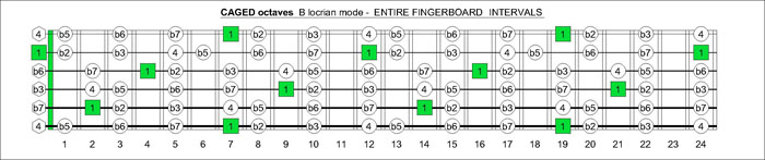 CAGED octaves B locrian intervals