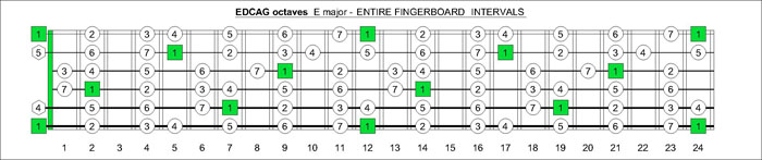 EDCAG octaves E major scale intervals