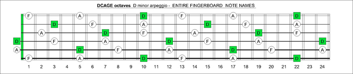 DCAGE octaves fingerboard D minor arpeggio notes