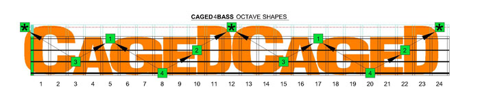 CAGED4BASS C nautral octave shapes
