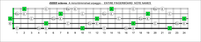 ZZZZZ octaves A minor-diminished arpeggio notes