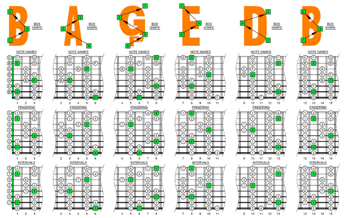 C major scale box shapes