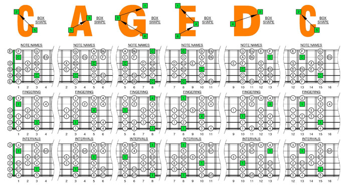 C octatonic major-minor scale box shapes