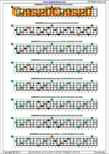 CAGED4BASS B diminished arpeggio fingerboard box shapes notes pdf