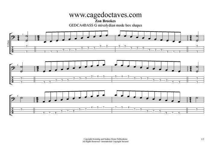 GuitarPro 6 G mixolydian mode box shapes TAB pdf