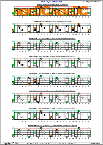 AGEDC4BASS fingerboard  A minor arpeggio box shapes intervals