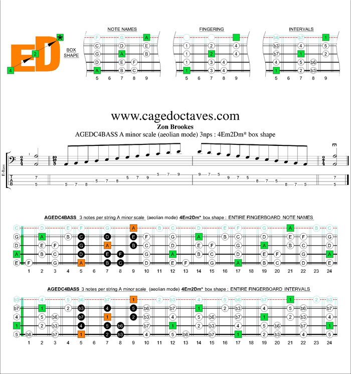 AGEDC4BASS A minor scale 3nps : 4Em2Dm* box shape