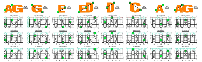 AGEDC4BASS A minor scale 3nps box shapes