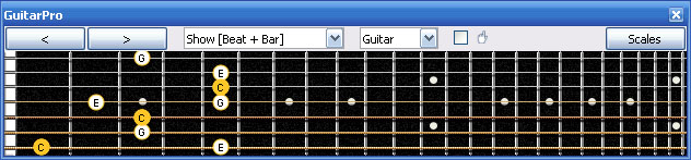 GuitarPro6 C major arpeggio (3nps) : 7B5A3 box shape