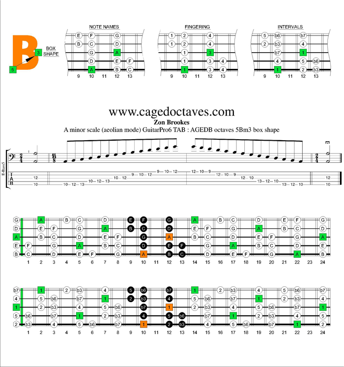 AGEDB octaves A minor scale : 5Bm3 box shape