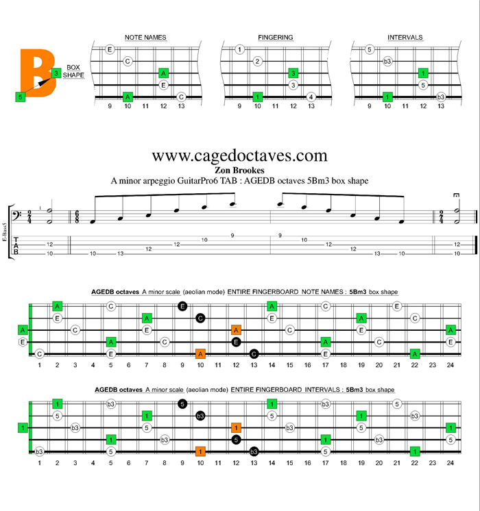 AGEDB octaves A minor arpeggio : 5Bm3 box shape