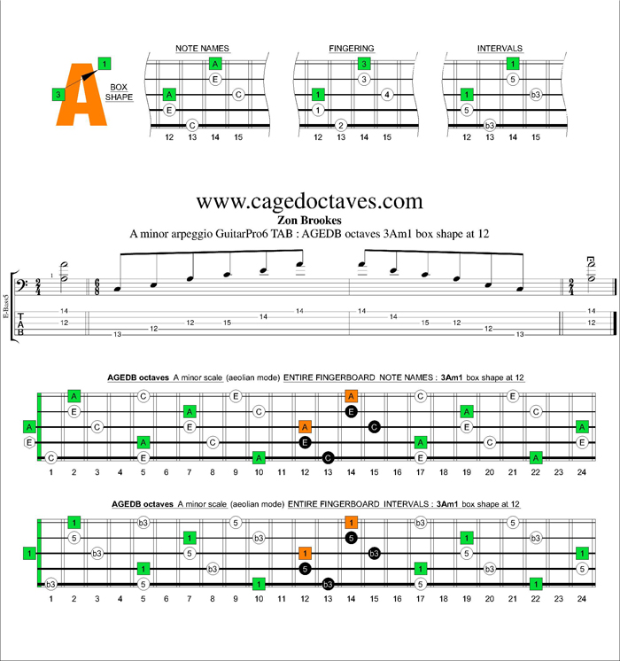 AGEDB octaves A minor arpeggio : 3Am1 box shape at 12