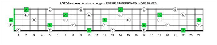 AGEDB octaves fingerboard A minor arpeggio note names