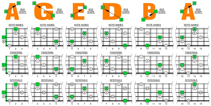 AGEDB octaves A minor arpeggio box shapes