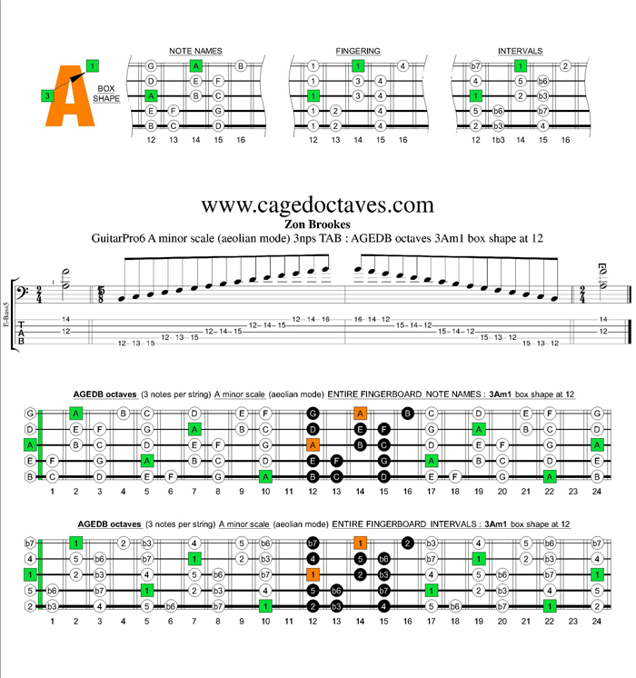 AGEDB octaves A minor scale 3nps : 3Am1 box shape at 12