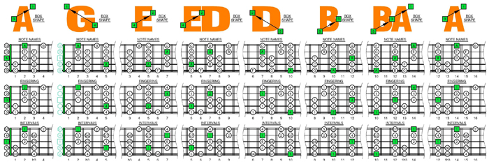 AGEDB octaves A minor scale 3nps box shapes