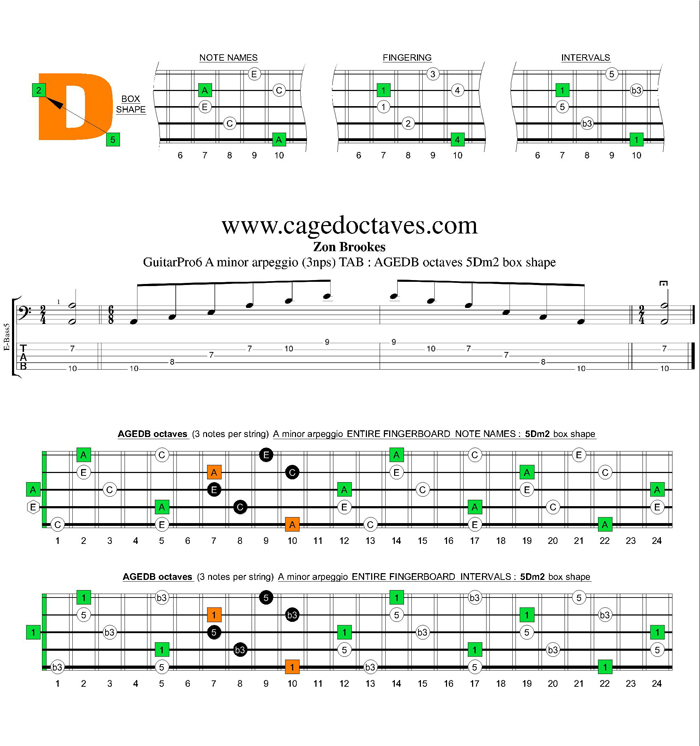 AGEDB octaves A minor arpeggio (3nps) : 5Dm2 box shape