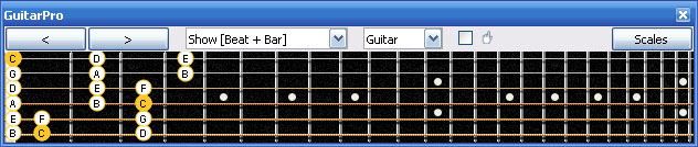 GuitarPro6 C major scale 3nps : 6B4C1 box shape