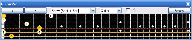 GuitarPro6 C major arpeggio (3nps) : 6B4C1 box shape