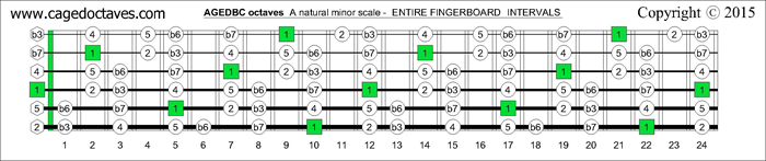 AGEDBC octaves fingerboard A minor scale note intervals