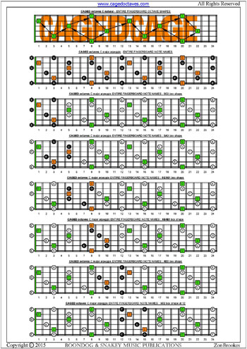 CAGED octaves C major arpeggio box shapes : fretboard notes