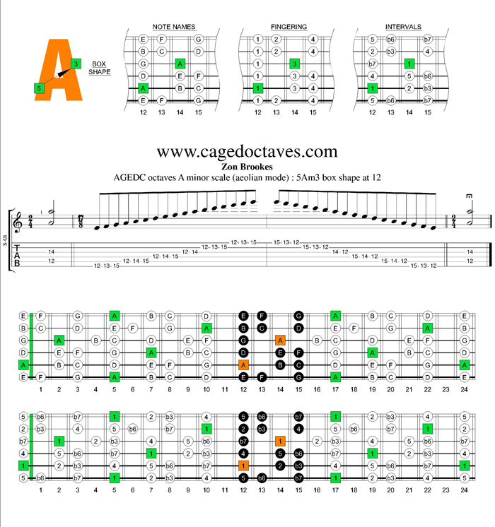 AGEDC octaves A minor scale : 5Am3 box shape at 12