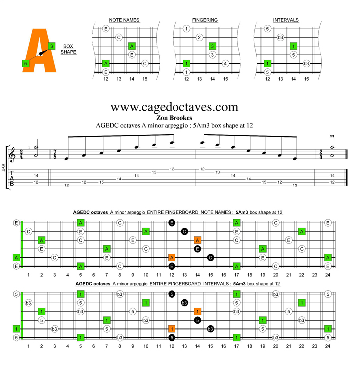 AGEDC octaves A minor arpeggio : 5Am3 box shape at 12