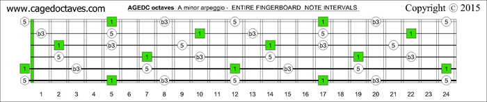 AGEDC octaves fingerboard A minor arpeggio intervals