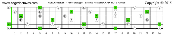 AGEDC octaves fingerboard A minor arpeggio notes