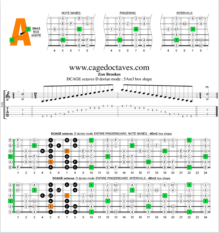 DCAGE octaves D dorian mode : 5Am3 box shape