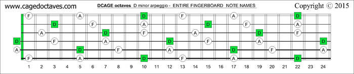 DCAGE octaves fingerboard D minor arpeggio notes