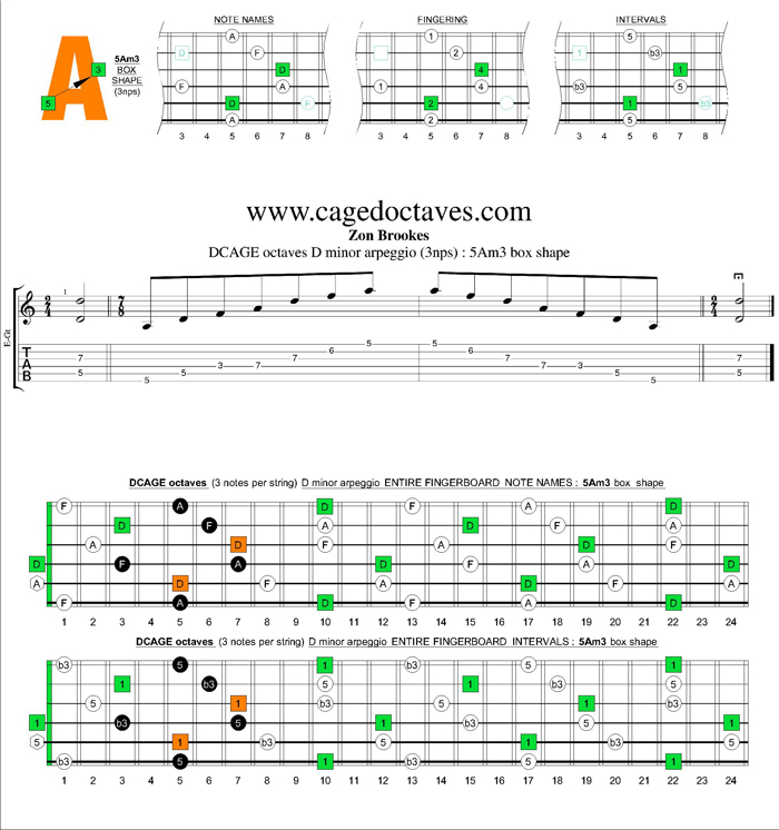 DCAGE octaves D minor arpeggio (3nps) : 5Am3 box shape