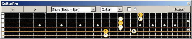 GuitarPro6 G major arpeggio (3nps) : 5A3G1 box shape