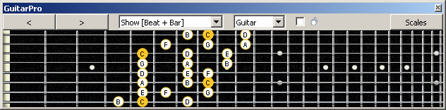 GuitarPro6 3nps C ionian mode (major scale) : 8G6G3G1 box shape