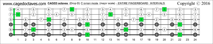 CAGED octaves drop D fretboard C major scale intervals