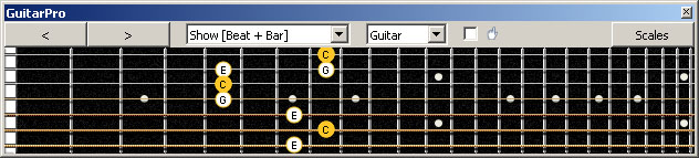 GuitarPro6 (7-string Drop A) C major arpeggio: 6G3G1 box shape