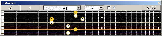 GuitarPro6 (7 string : Drop A) C major arpeggio (3nps) : 6G3G1 box shape
