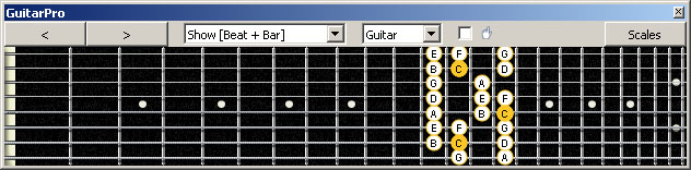 GuitarPro6 (8 string : Low G) C major scale : 7B5B2 box shape at 12