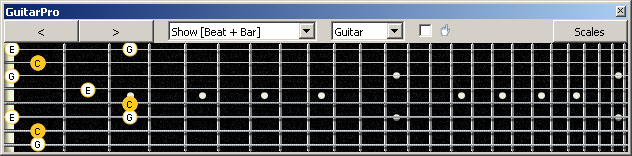 GuitarPro6 (8 string : Low G) C major arpeggio : 7B5B2 box shape