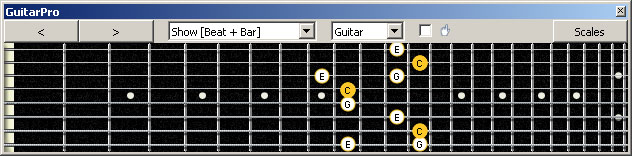 GuitarPro6 (8 string : Low G) C major arpeggio : 7D4D2 box shape