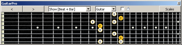 GuitarPro6 (8 string : Low G) C major arpeggio : 7D4D2 box shape