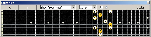 GuitarPro6 (8 string : Low G) C major arpeggio : 7B5B2 box shape at 12