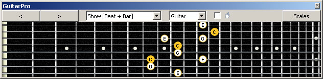 GuitarPro6 3nps C major arpeggio : 6E4D2 box shape