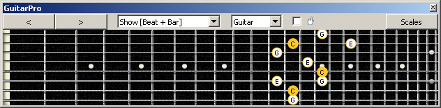 GuitarPro6 3nps C major arpeggio : 7B5B2 box shape