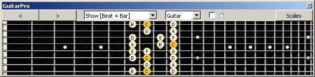 GuitarPro6 (8 string : Drop E) C major scale : 8E6E4E1 box shape
