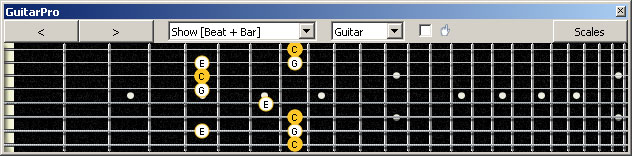 GuitarPro6 (8 string : Drop E) C major arpeggio : 8G6G3G1 box shape