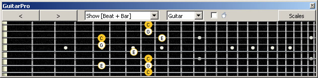 GuitarPro6 C major arpeggio (3nps) : 8G6G3G1 box shape