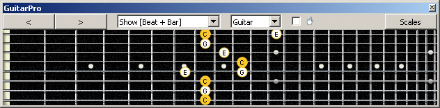 GuitarPro6 C major arpeggio (3nps) : 8E6E4E1 box shape