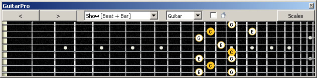 GuitarPro6 C major arpeggio (3nps) : 7B5B2 box shape at 12